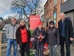 Image of Cllr Jenkins and othe rsupporters of Moseley Labour collecting donations for the foodbank.