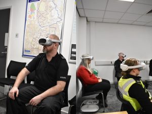 Image of Cllr Jenkins trying out a VR headset