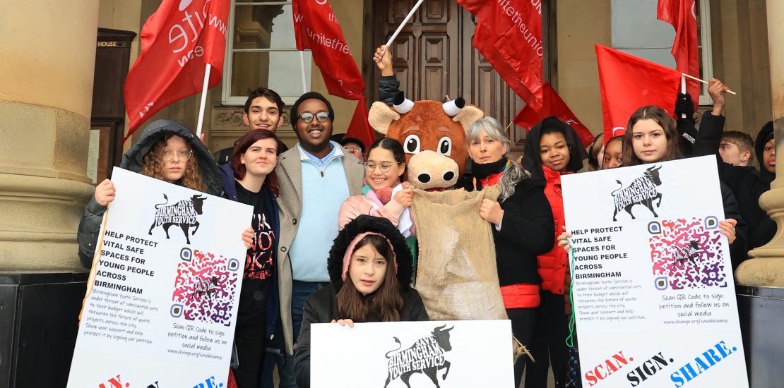 Cllr Jenkins with a group of young people protesting against possible youth service cuts