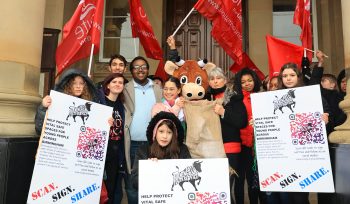 Cllr Jenkins with a group of young people protesting against possible youth service cuts