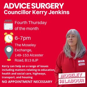 Image of Cllr Kerry Jenkins and details of her advice surgery