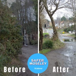 Image of before and after the removal of a fallen tree which was obscuring visibility for road users