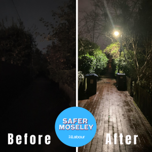 Image showing he before and after image of Laburnum Grove when the light was not working and after it was repaired. 