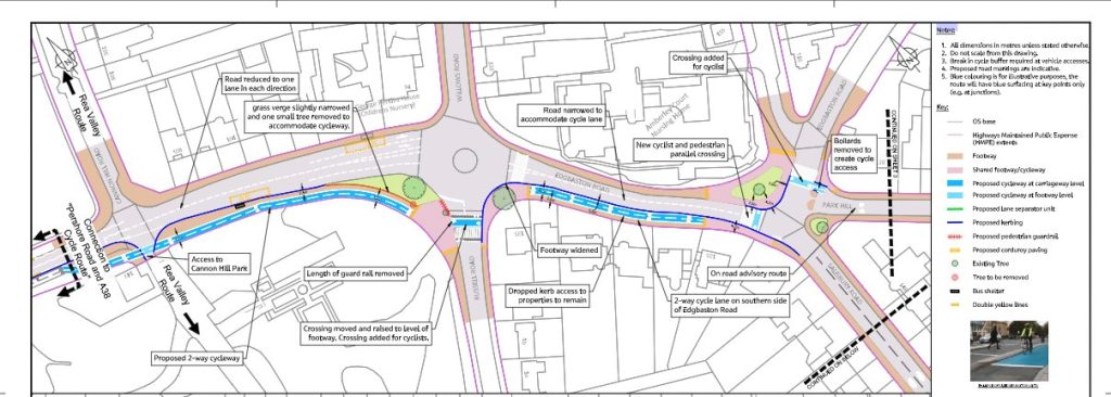 Map of new planned Moseley - Cannon Hill Park cycle routes