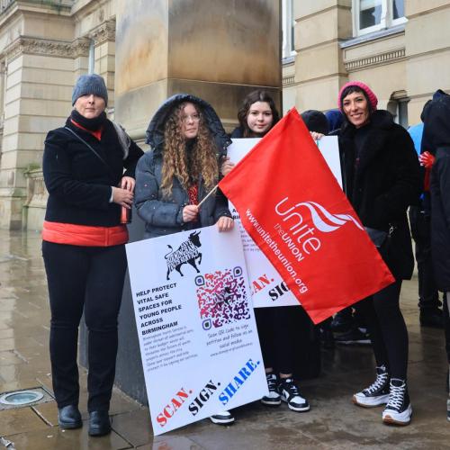 Cllr Kerry Jenkins with young people at protest