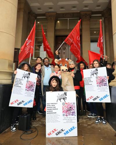 Cllr Jenkins with a group of young people protesting against possible youth service cuts