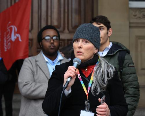 Cllr Kerry Jenkins speaking at youth cuts protest